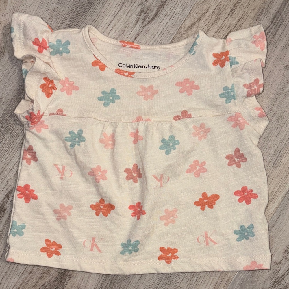 Calvin Klein Kids Floral Top - Cream, Pink, Blue, Orange